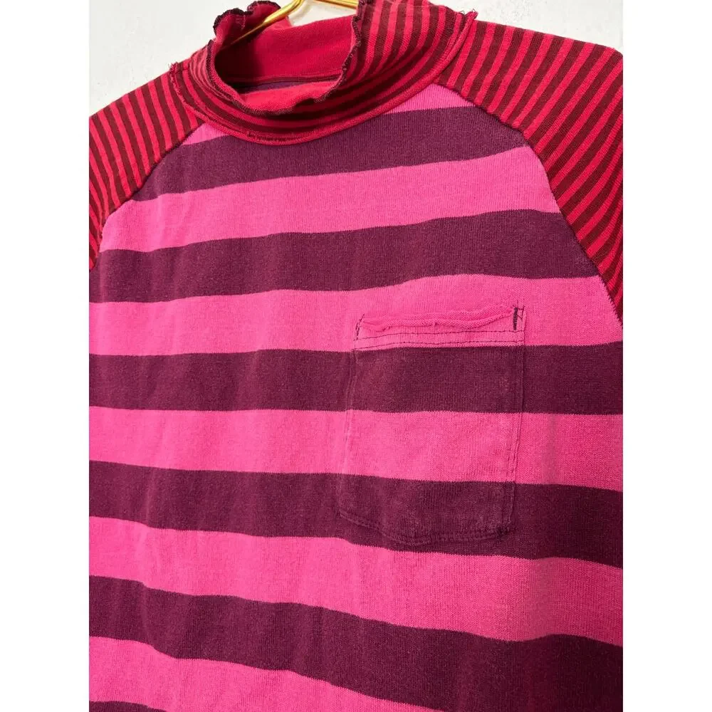Free People We The Free Punk Playful Tee Size Medium Pink Red Stripes Emo